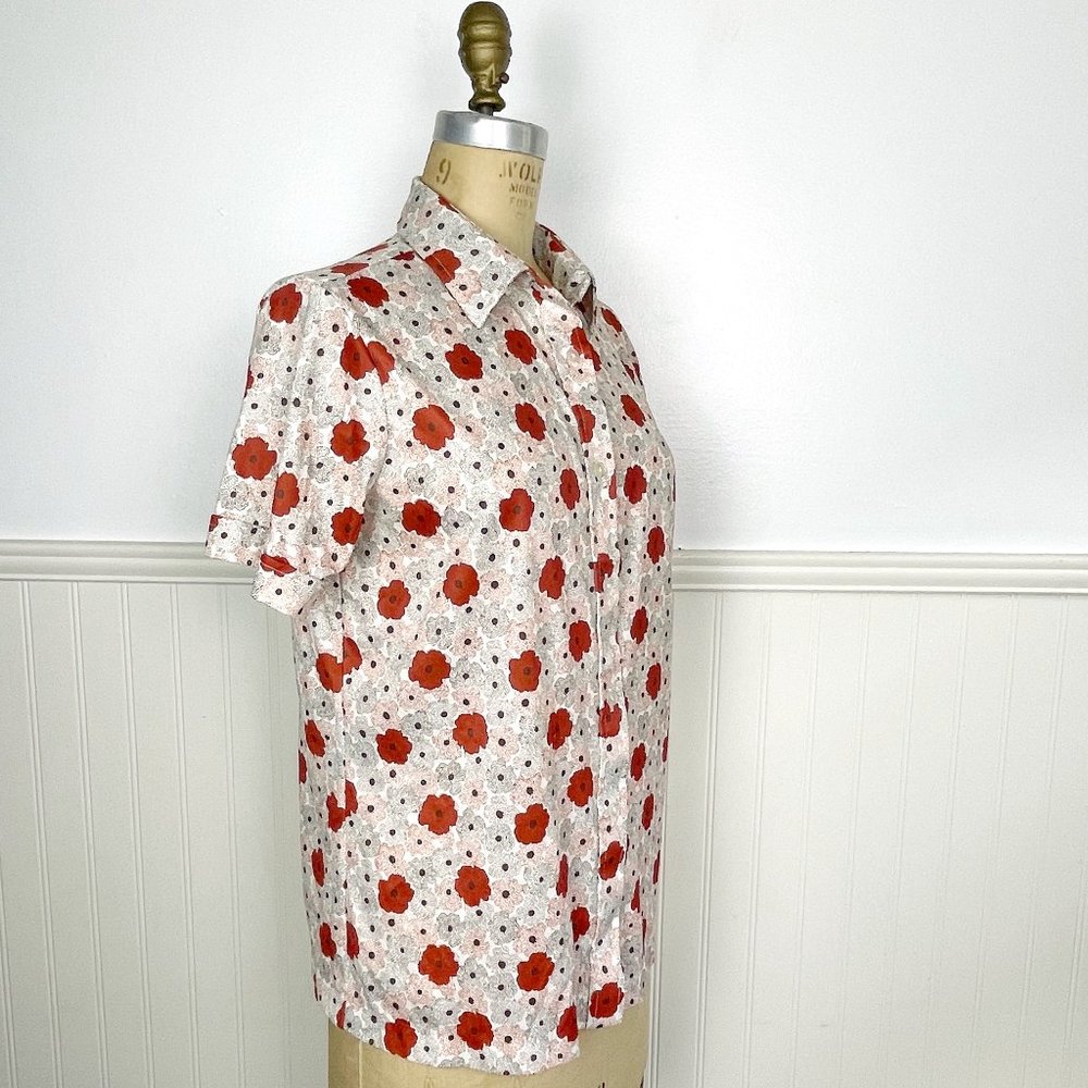 Vintage 1970s Sears rust & brown floral poppy print blouse  - size M/L - Picture 5 of 9